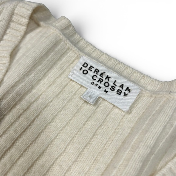 Derek Lam 10 Crosby Ribbed Tie Cuff Peplum Sweater Ivory Wool Blend V Neck - Picture 6 of 15